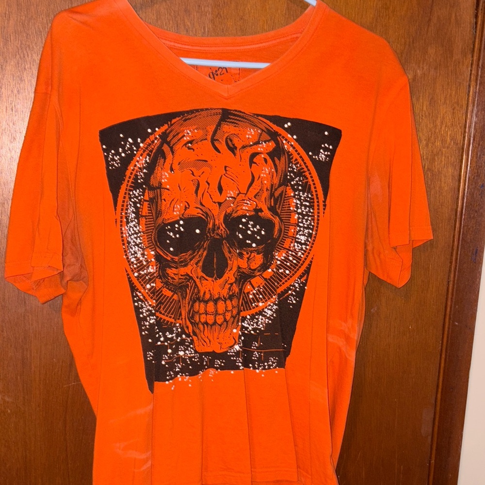 Orange Graphic Skull T-Shirt
